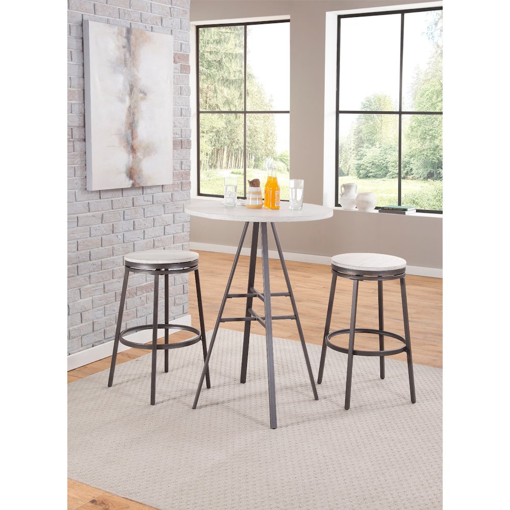 Stockton 30″ Backless Metal Swivel Stool – Slate Grey – White Oak Seat