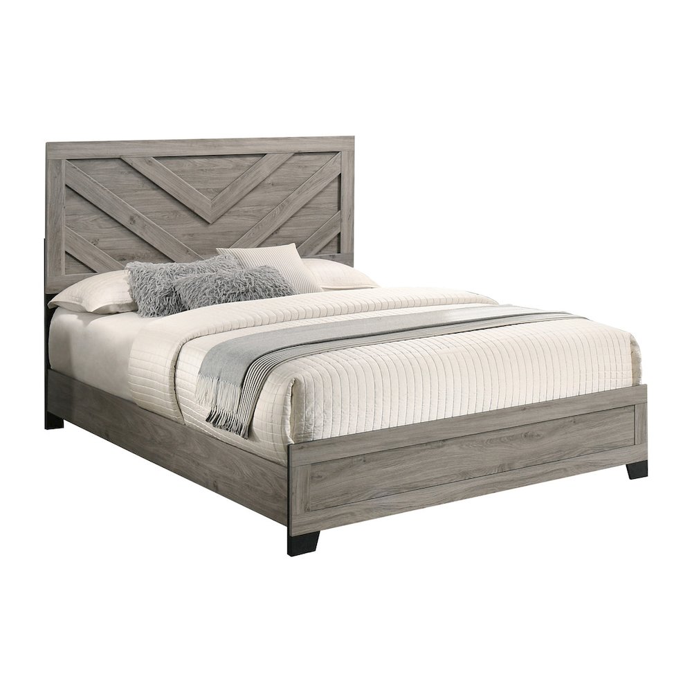 4 piece light grey pannel bedroom set (Bed+NS+Dresser+Mirror)