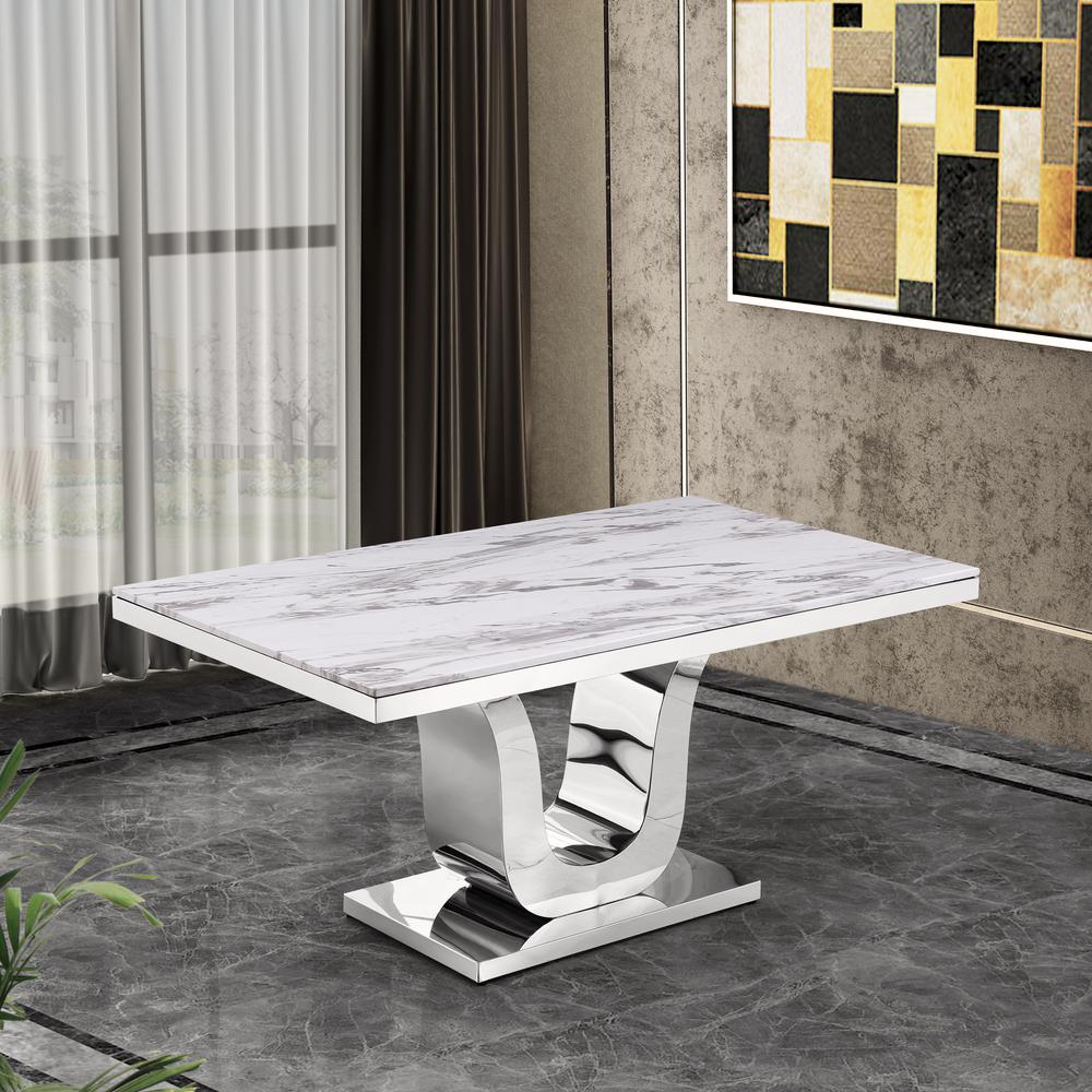White Marble 9pc Set Tufted Ring Chairs in Beige Velvet