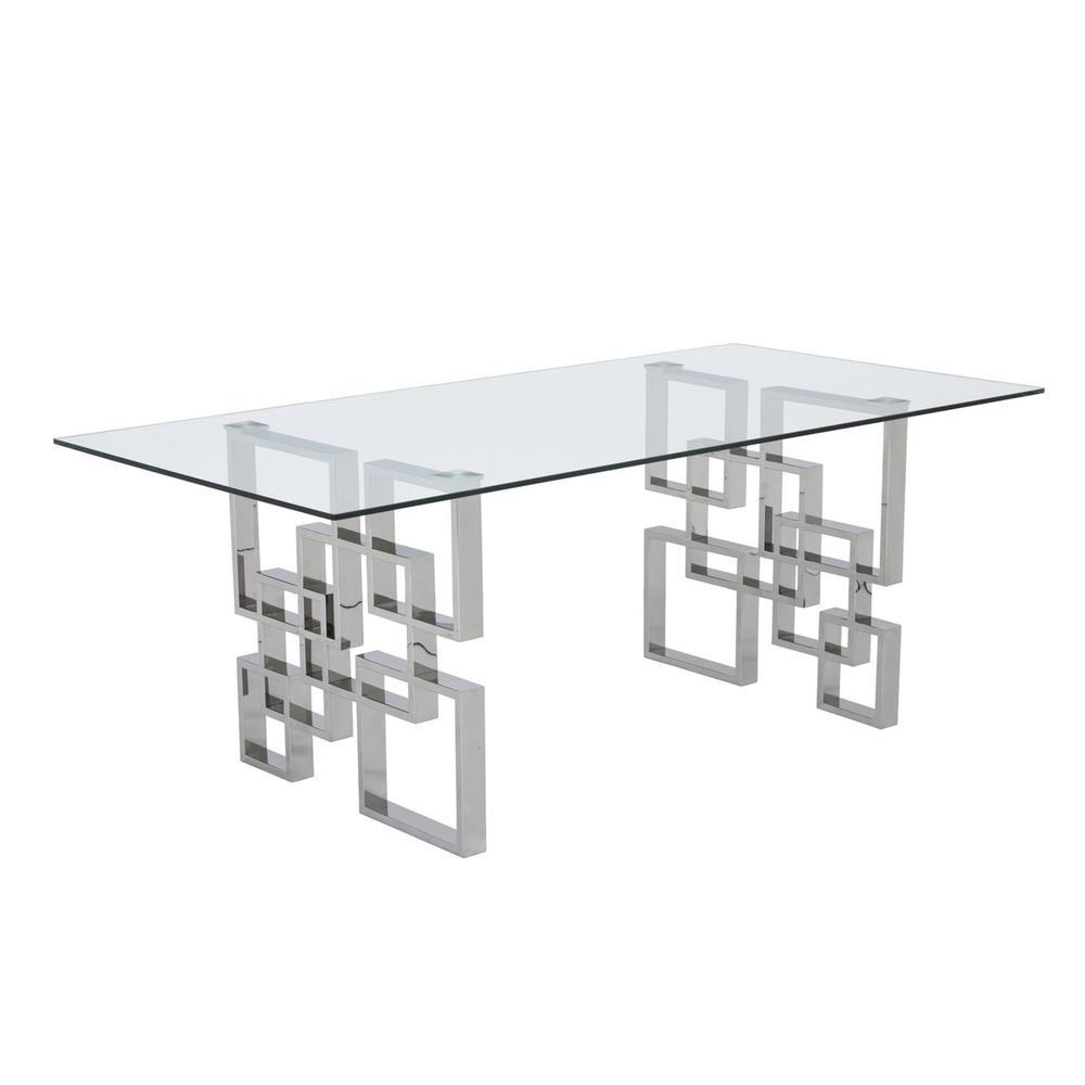 7-piece glam dining set with  6 Cream side chairs and one 79″ glass dining table