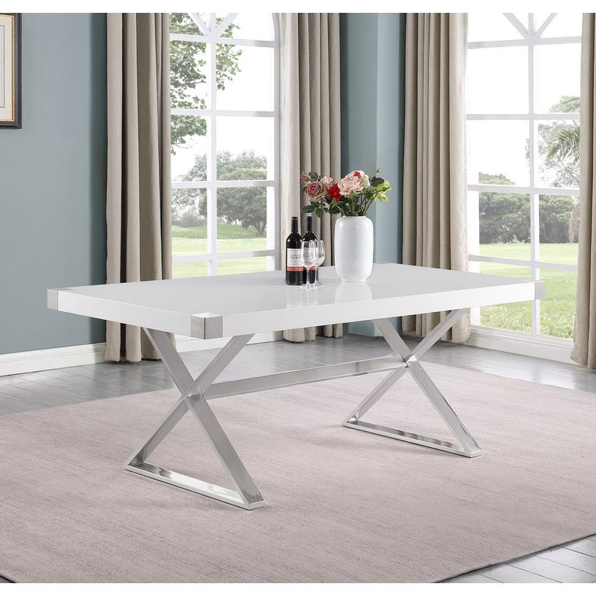 5pc Small(78″) white wood top dining set with silver base and 4 chairs