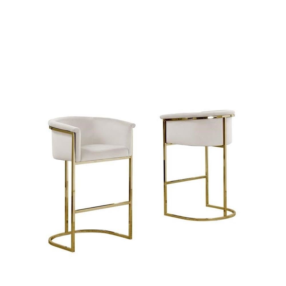 24″ Cream Velvet Upholstered Counter Height with Gold Base Single
