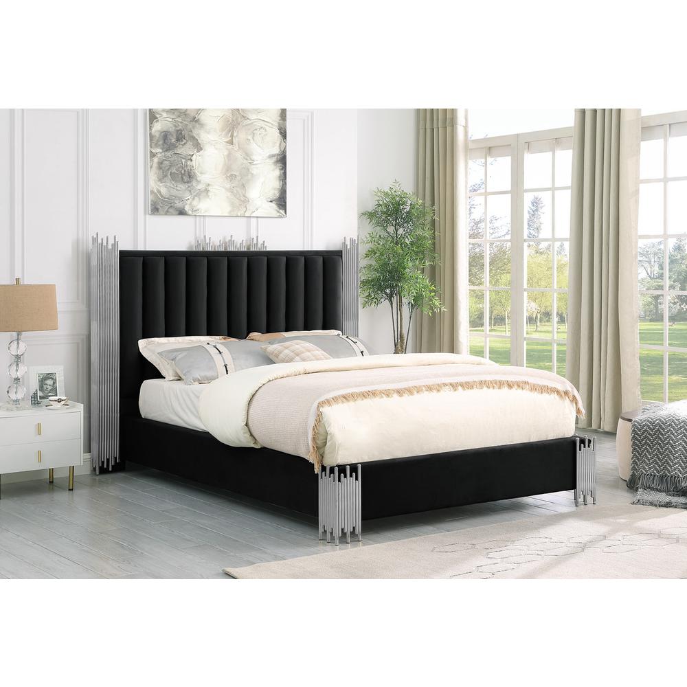 Eastern King size Black velvet bed with silver corners (Platform)