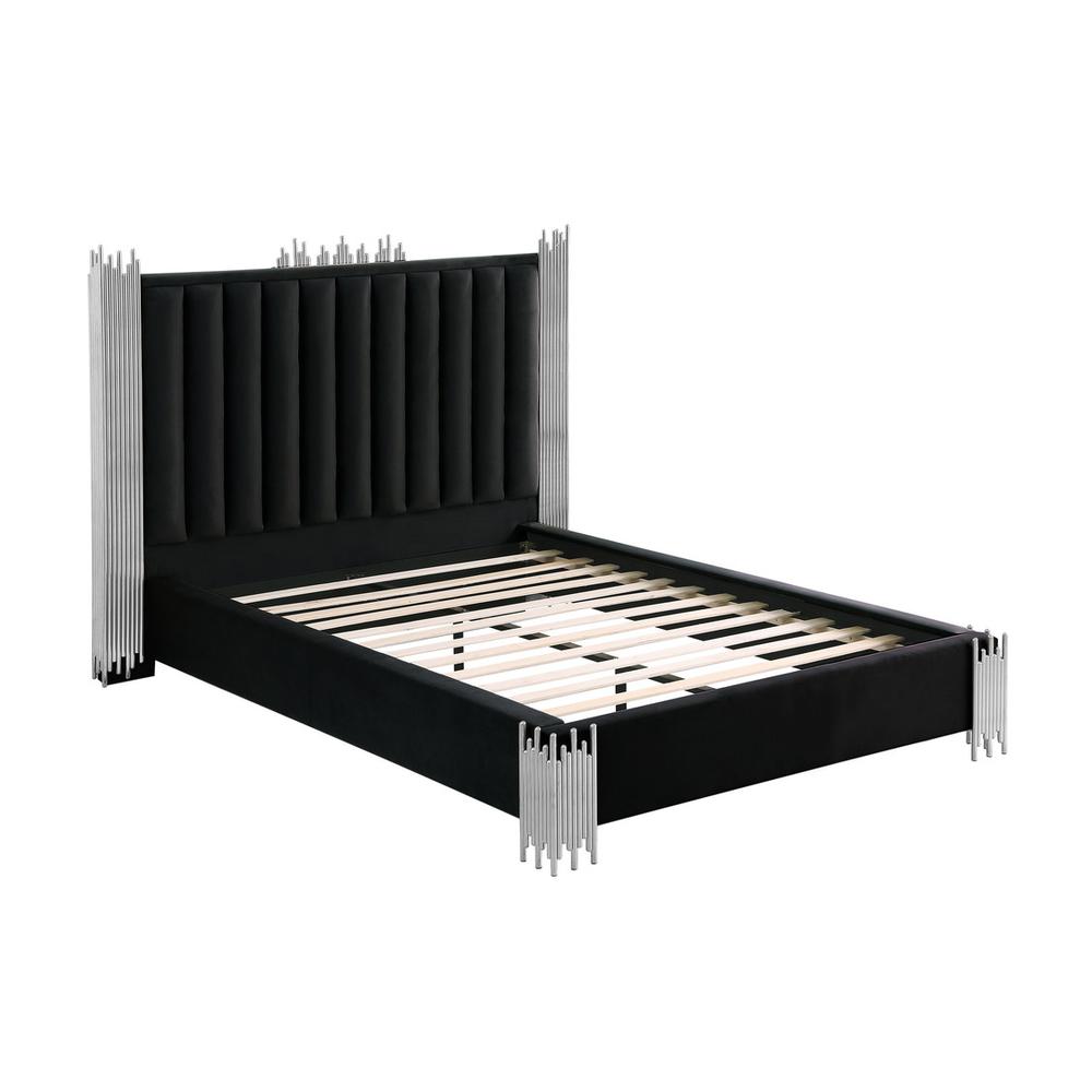 Eastern King size Black velvet bed with silver corners (Platform)
