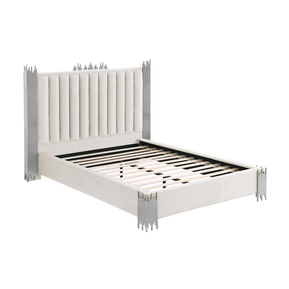 Eastern King size Cream velvet bed with silver corners (Platform)