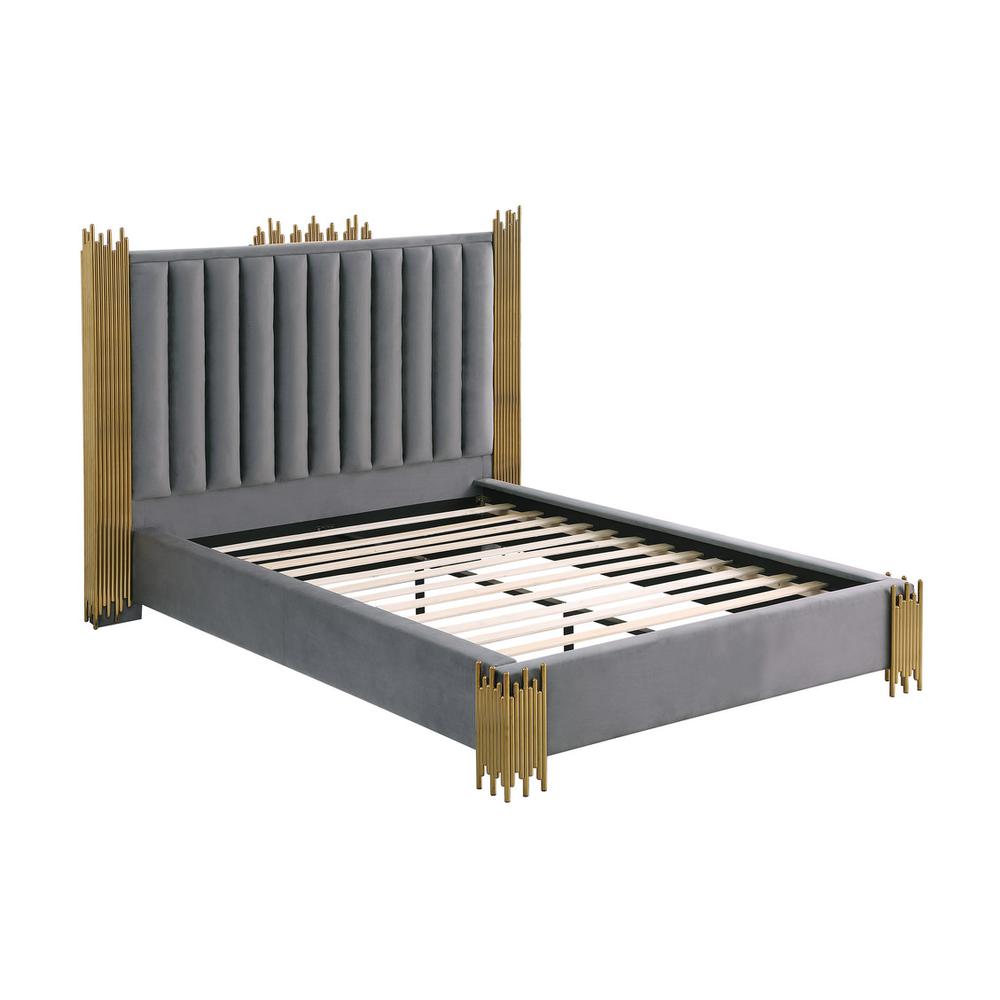 Eastern King size Dark grey velvet bed with gold corners (Platform)