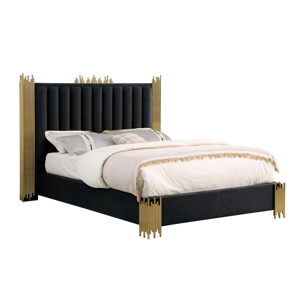 Eastern King size Black velvet bed with gold corners (Platform)
