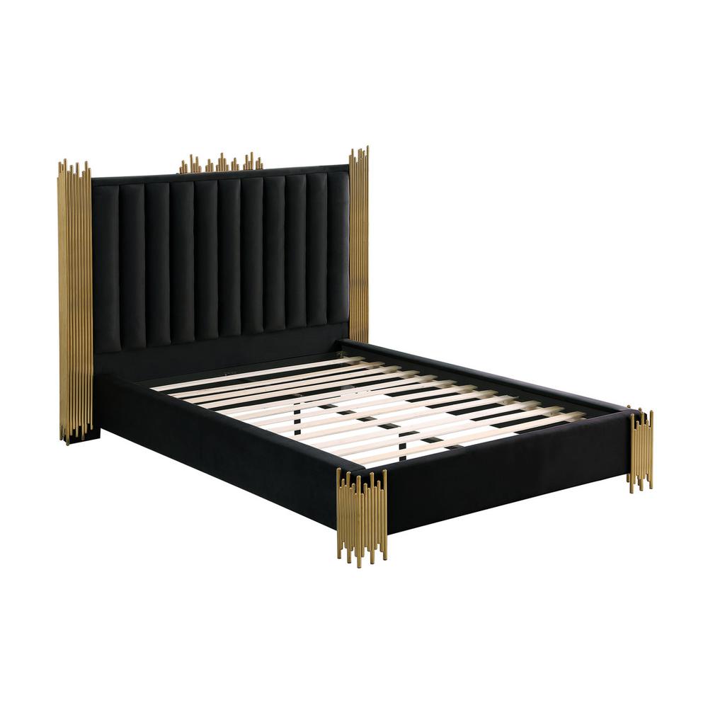 Eastern King size Black velvet bed with gold corners (Platform)