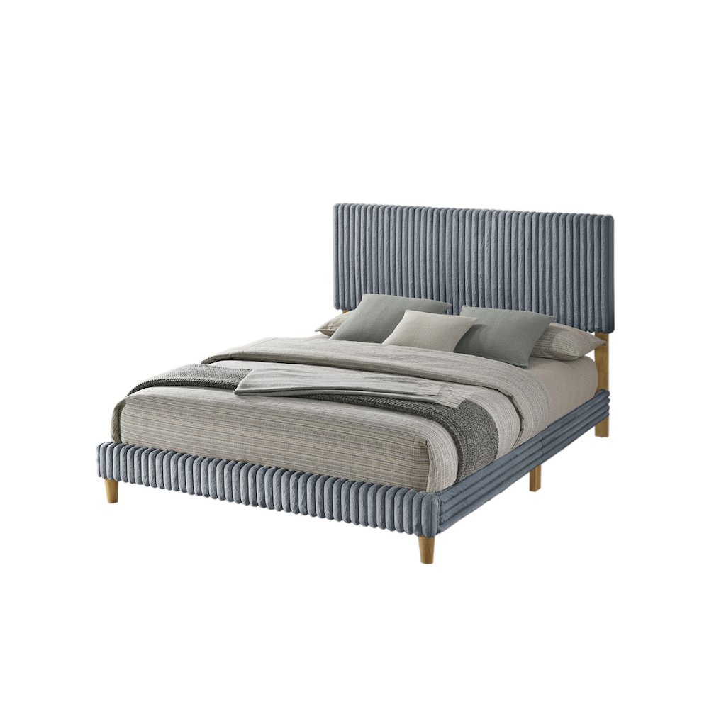 Full size panel bed with wooden legs in Gray color