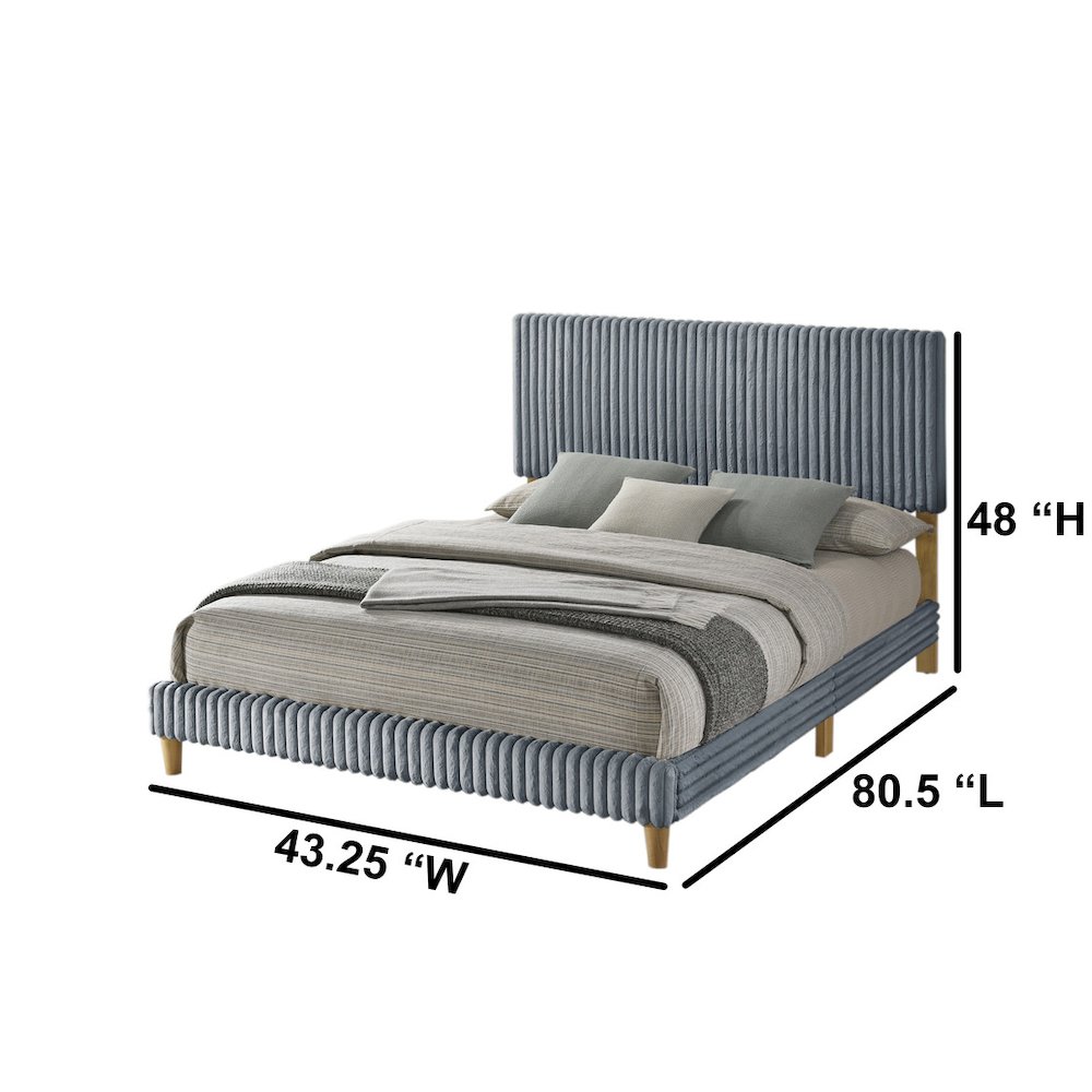 Full size panel bed with wooden legs in Gray color
