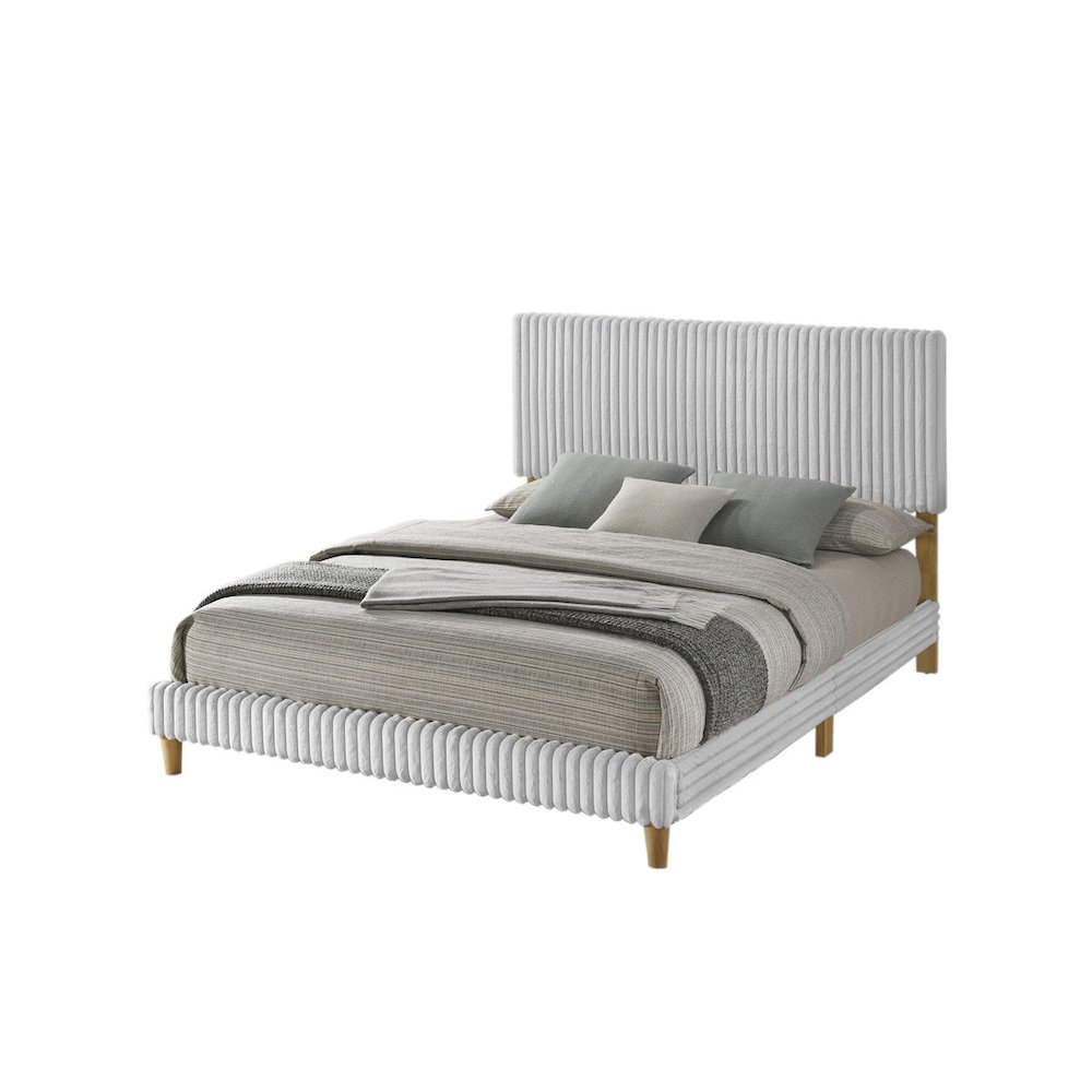 Full size panel bed with wooden legs in Light Gray color