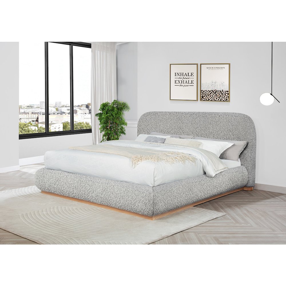 Rich Gray Boucle Eastern King Platform Bed With Wood Base