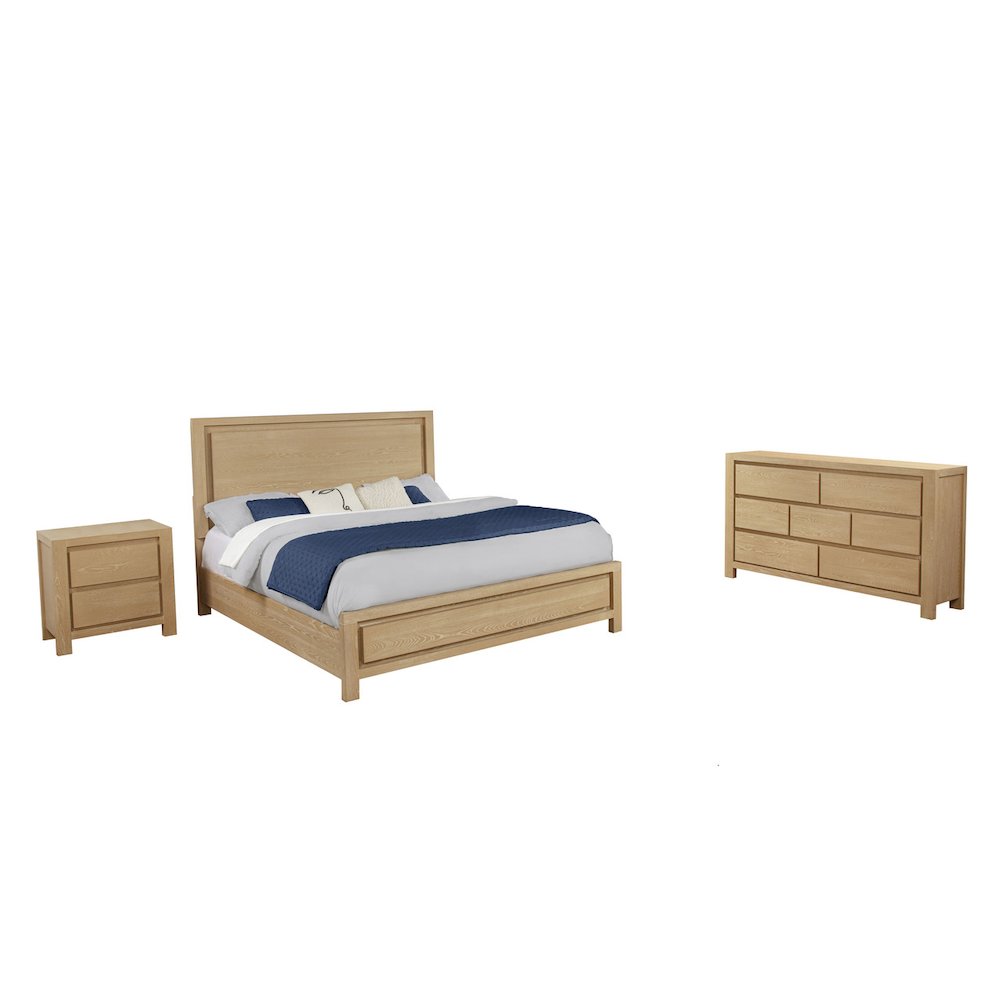 3pc Rubber Wood Light Oak Natuiral Finish Queen Bedroom Set