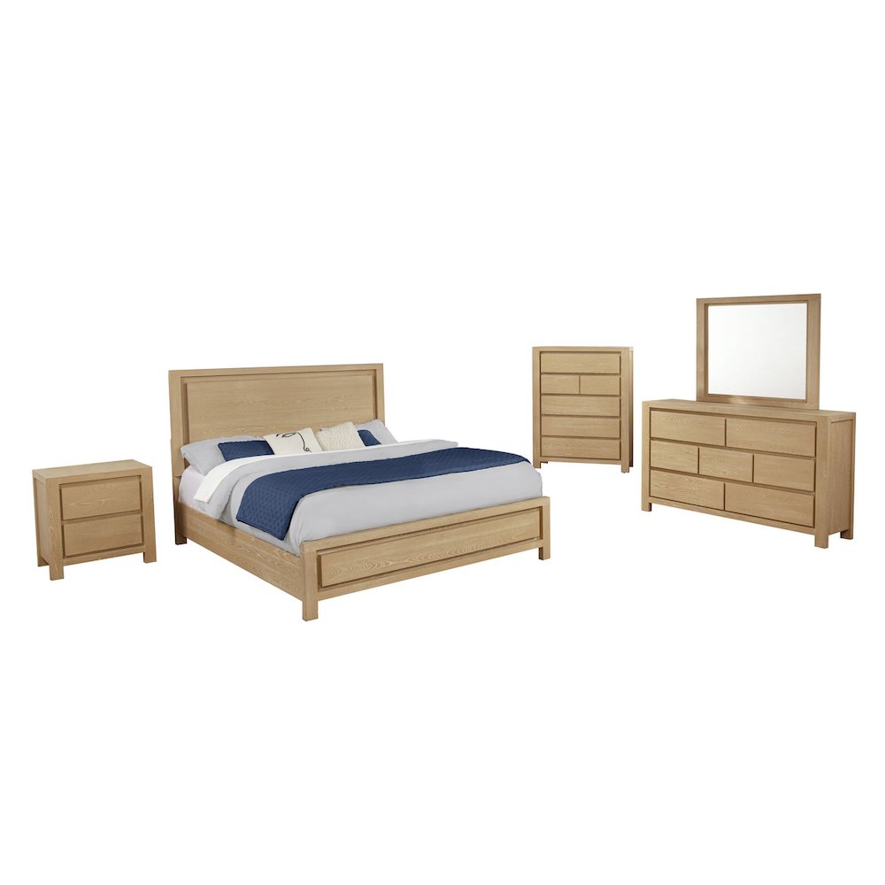 5pc Rubber Wood Light Oak Natuiral Finish Eastern King Bedroom Set with Chest