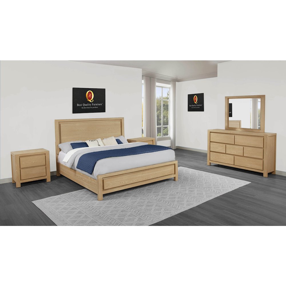 5pc Rubber Wood Light Oak Natuiral Finish Queen Bedroom Set with Nightstand