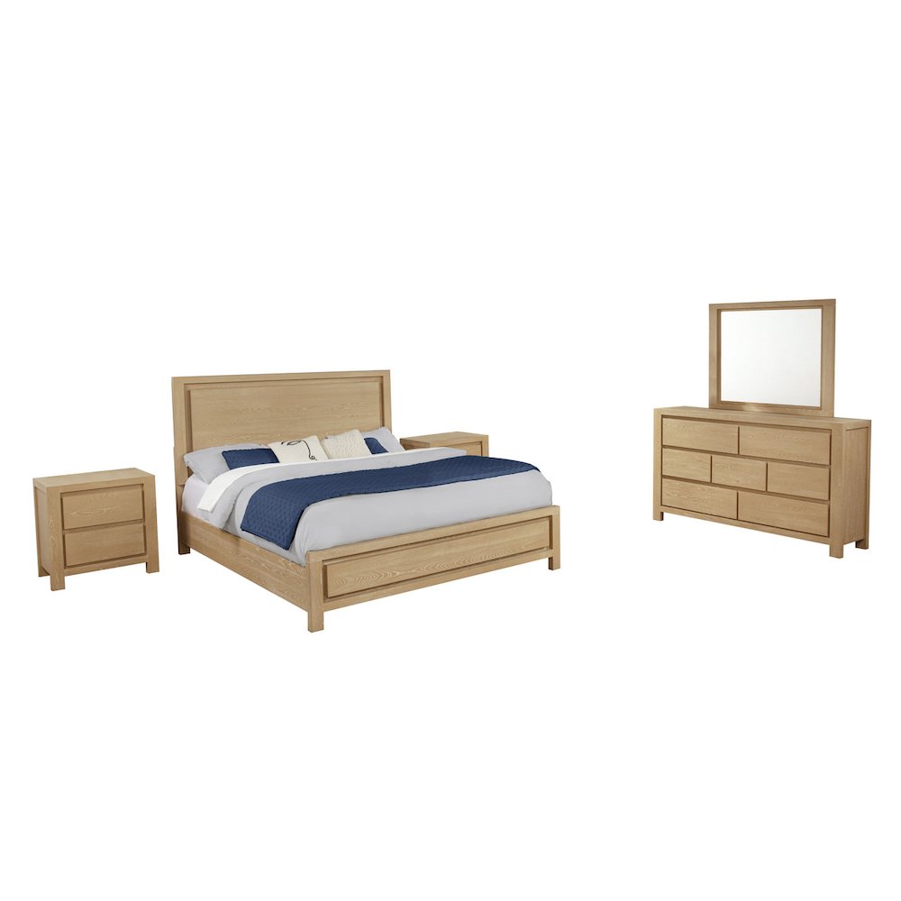 5pc Rubber Wood Light Oak Natuiral Finish Queen Bedroom Set with Nightstand