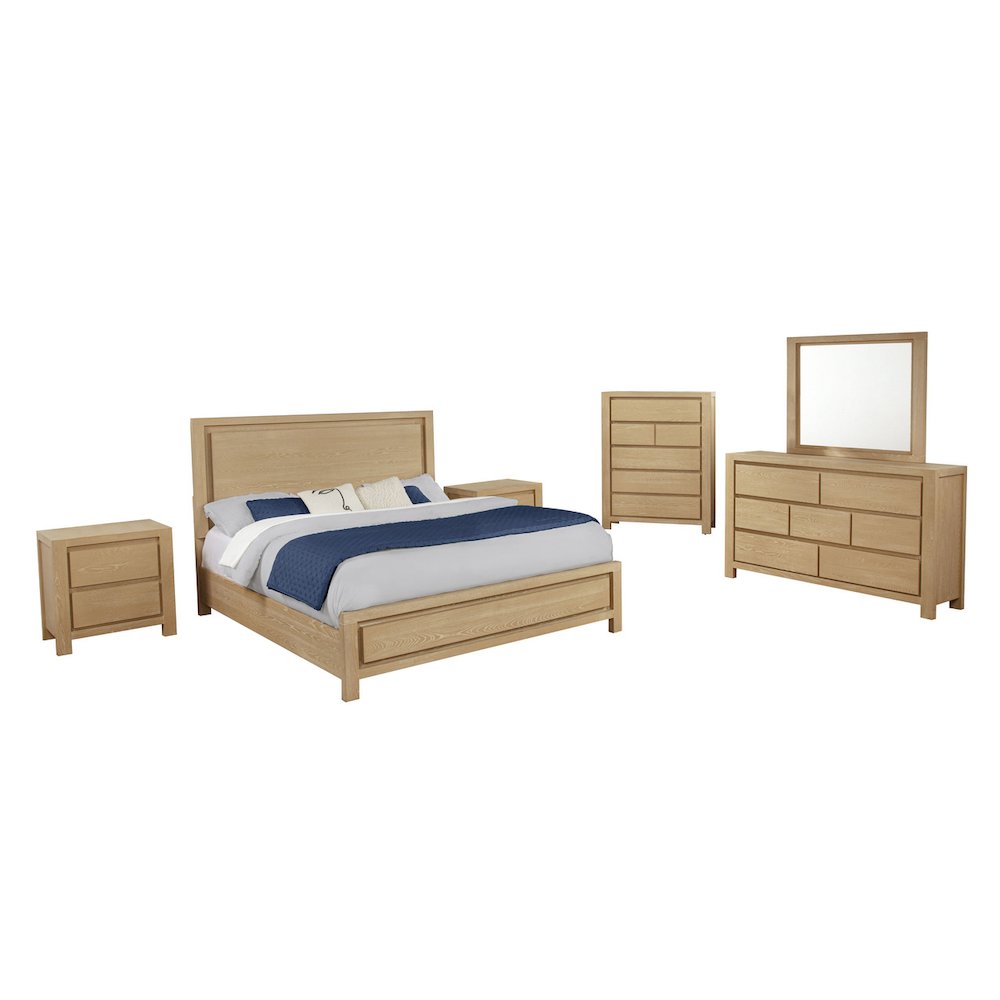 6pc Rubber Wood Light Oak Natuiral Finish Eastern King Bedroom Set