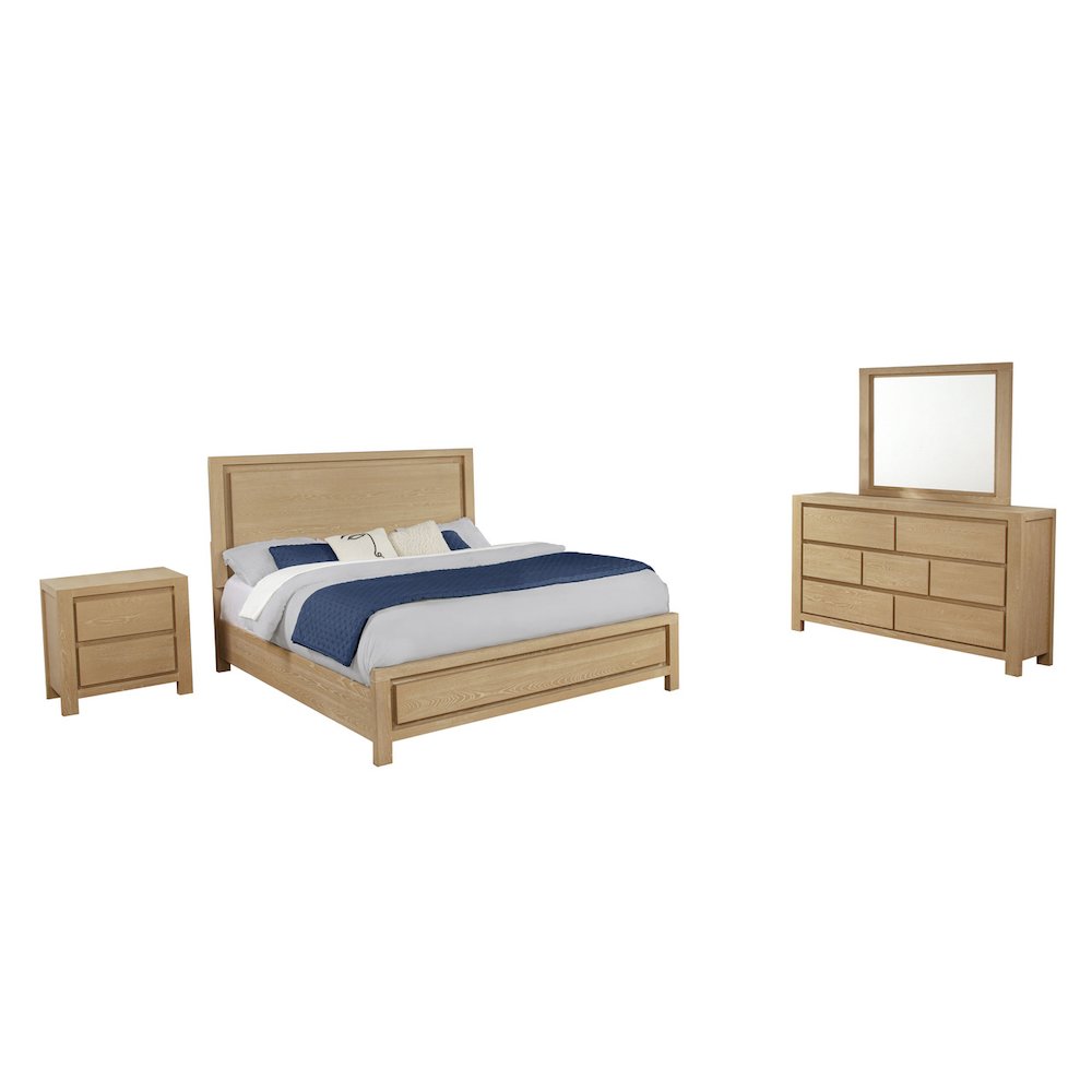 4pc Rubber Wood Light Oak Natuiral Finish Queen Bedroom Set