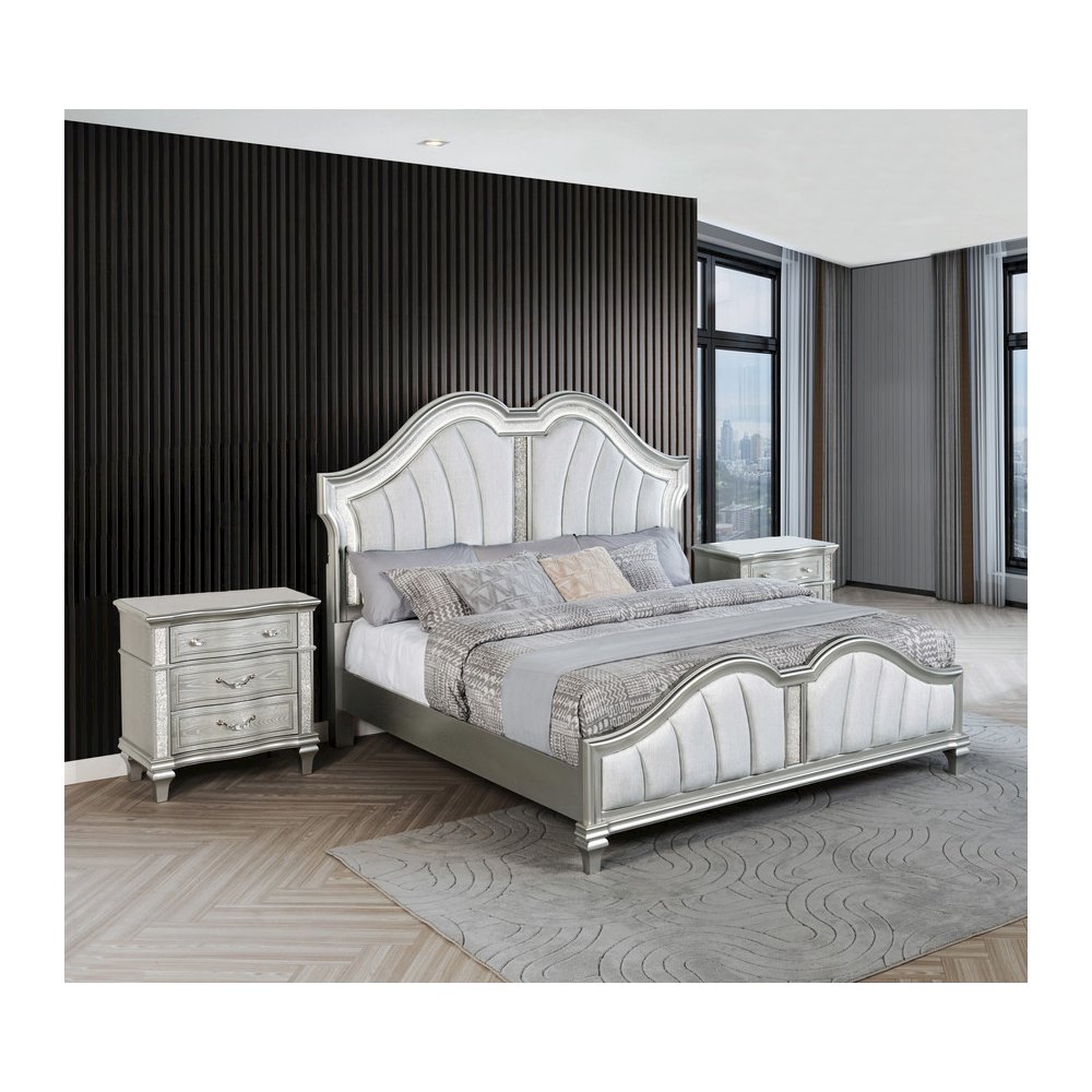 2 Piece Silver Queen Panel Bedroom Set ( Qb+2 Nightstand)