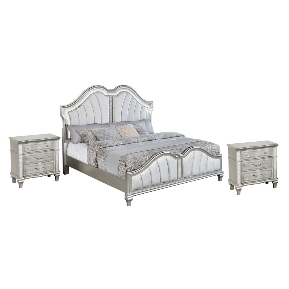 2 Piece Silver Queen Panel Bedroom Set ( Qb+2 Nightstand)