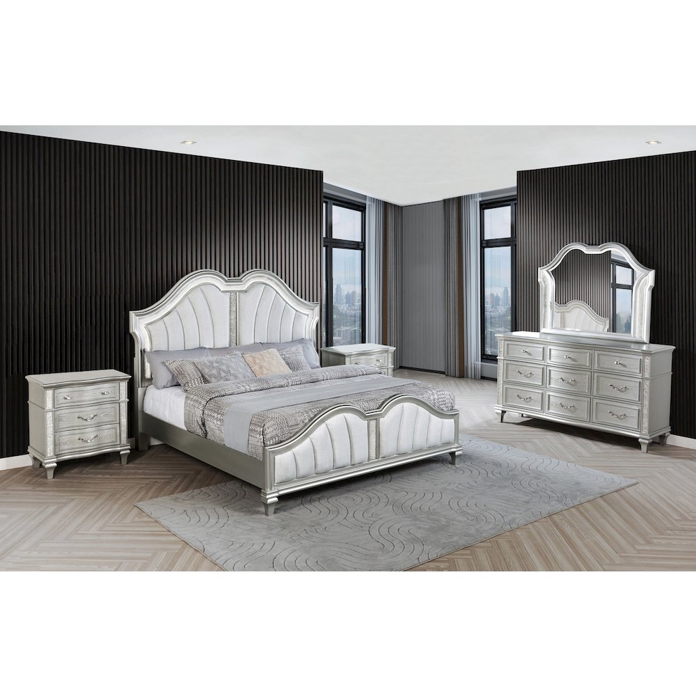 5 Piece Silver Queen Panel Bedroom Set ( Qb+Dresser+Mirror+2Nightstand)