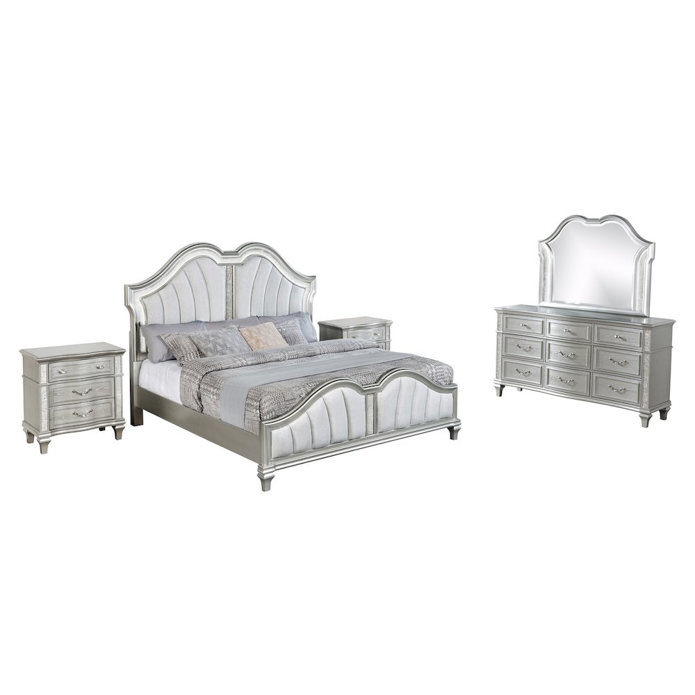 5 Piece Silver Queen Panel Bedroom Set ( Qb+Dresser+Mirror+2Nightstand)