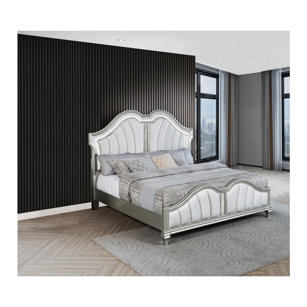 Classic Silver Queen Panel Bed In Silver Color