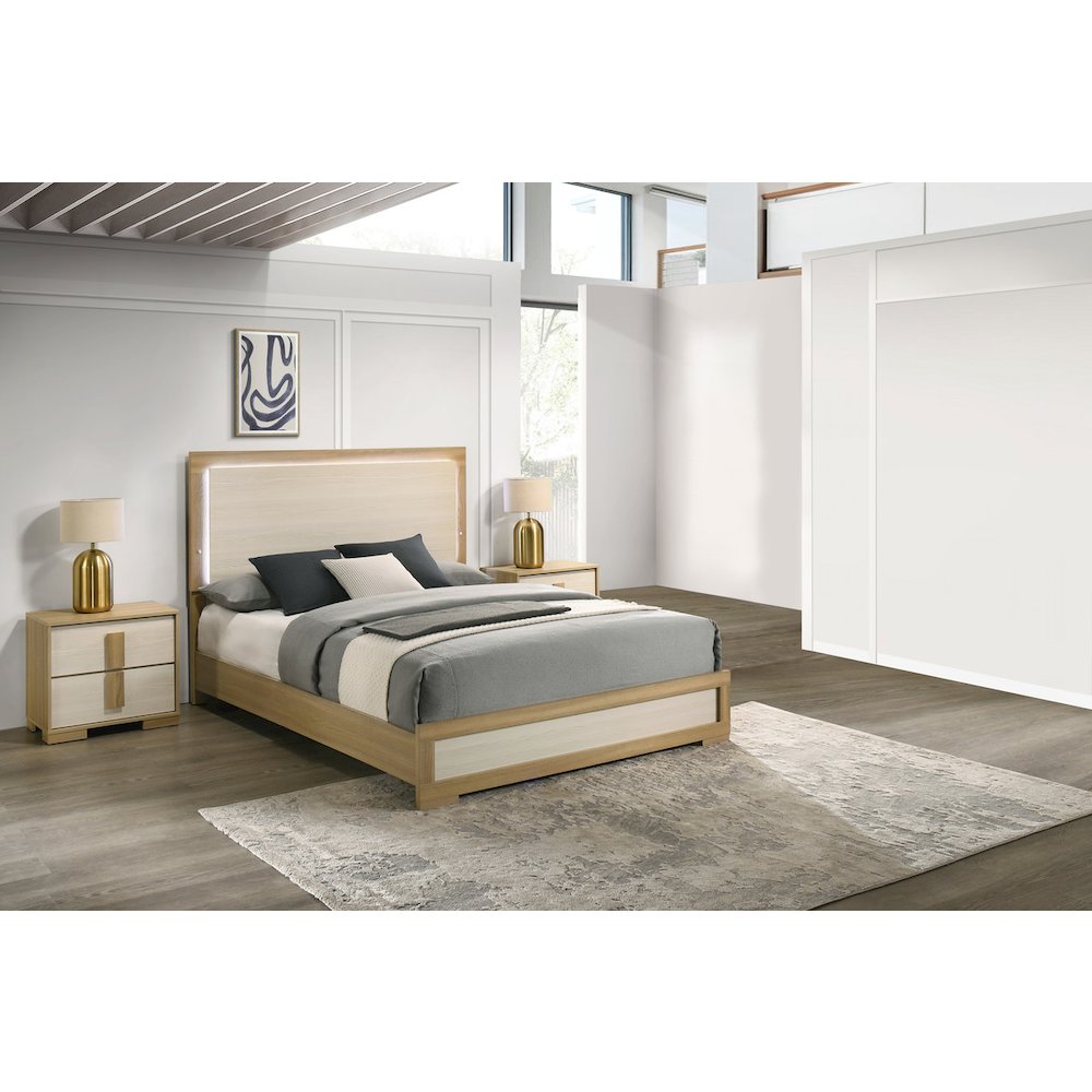 3 piece – Beige wood bedroom set (bed+2Night stands)