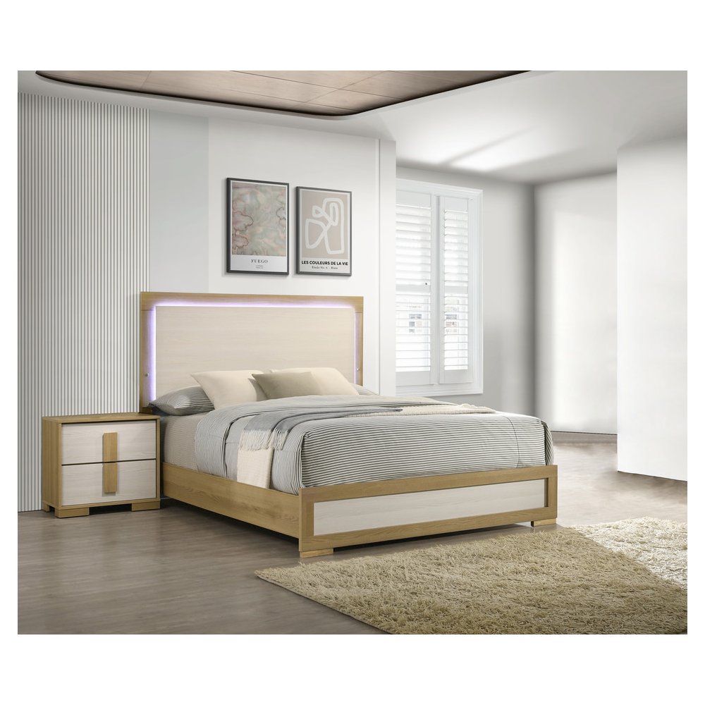 2 piece – Beige wood bedroom set (Bed+Night stand)