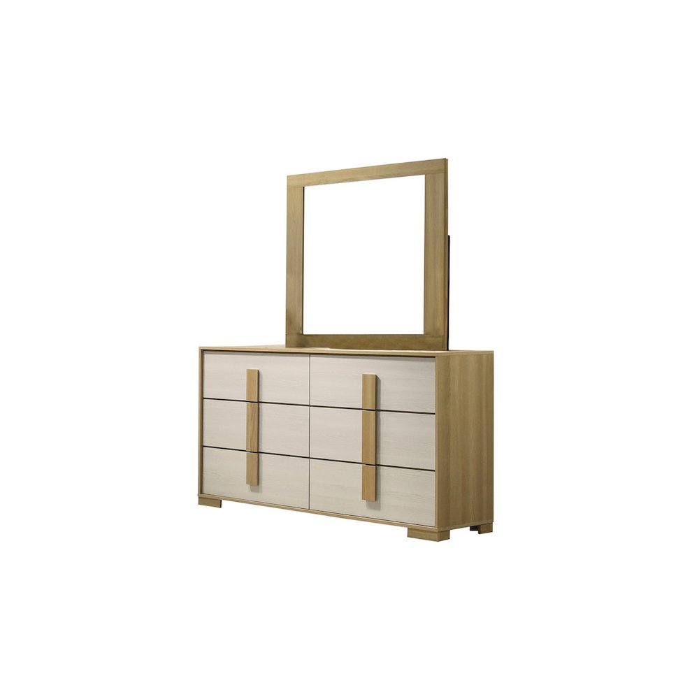 5 piece – Beige wood bedroom set (Bed+NS+Dresser+Mirror+Chest)