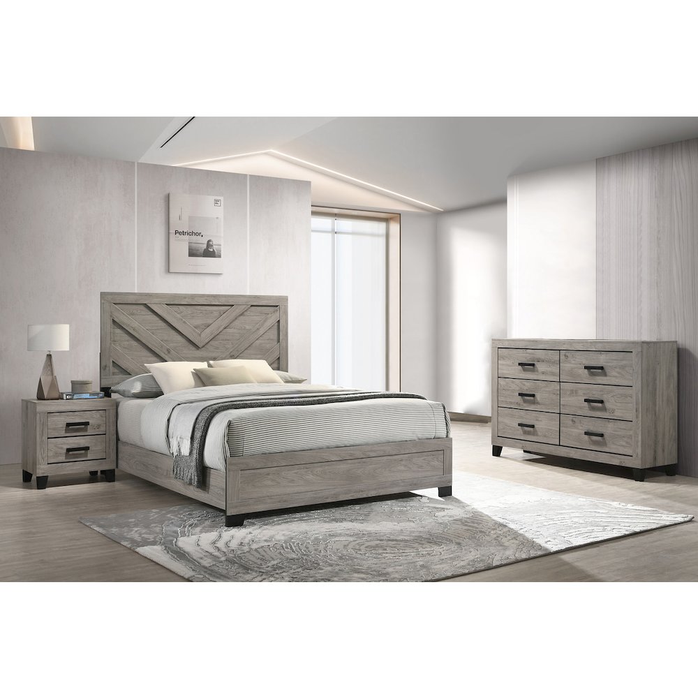 3 piece light gray pannel bedroom set (Bed+NS+Dresser)