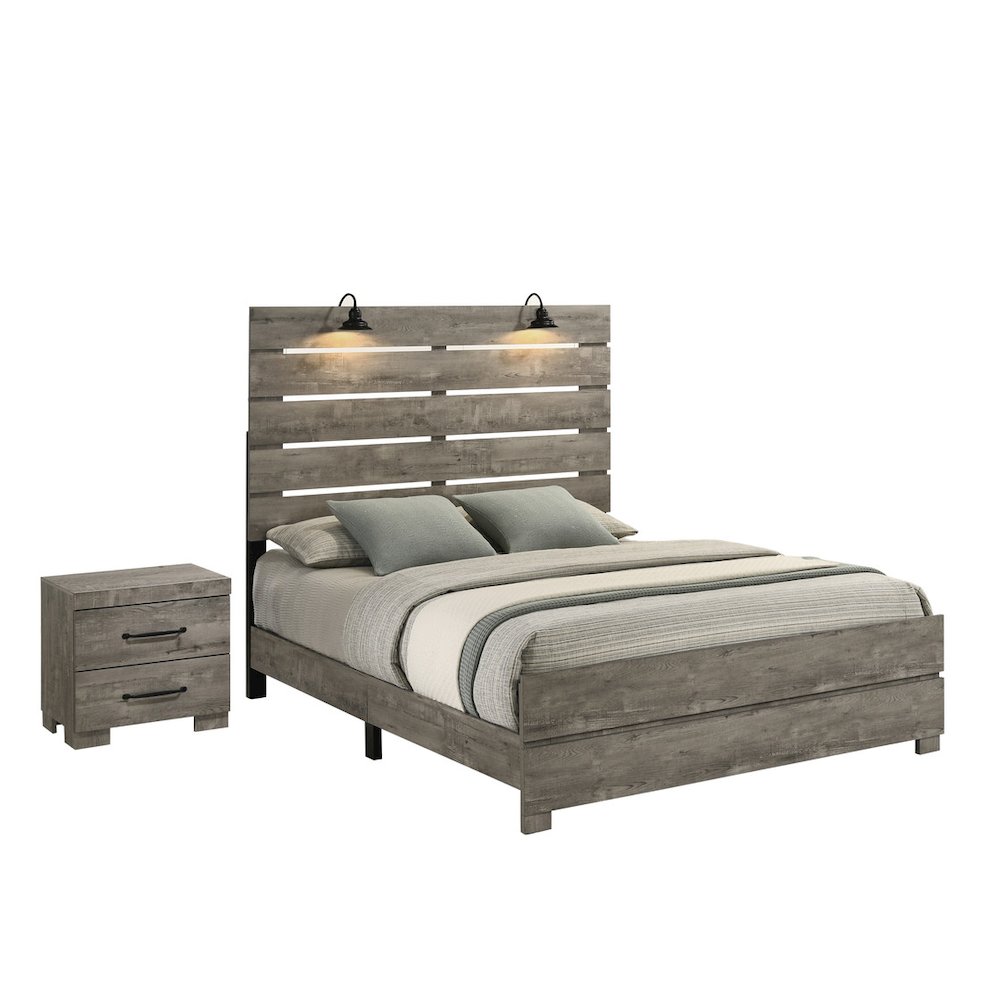 2Pc Modern Queen Size Bed In Antique Gray Color (Bed And Nightstand)