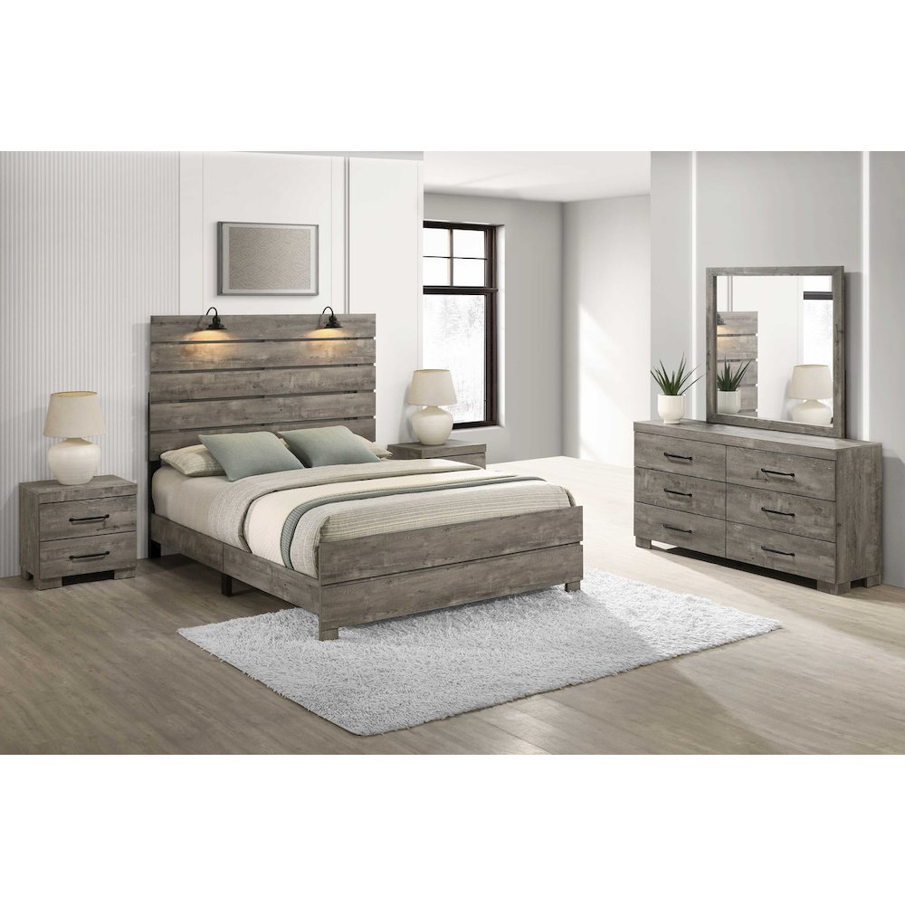 5Pc Modern Queen Size Panel Bedroom Set In Antique Gray Color