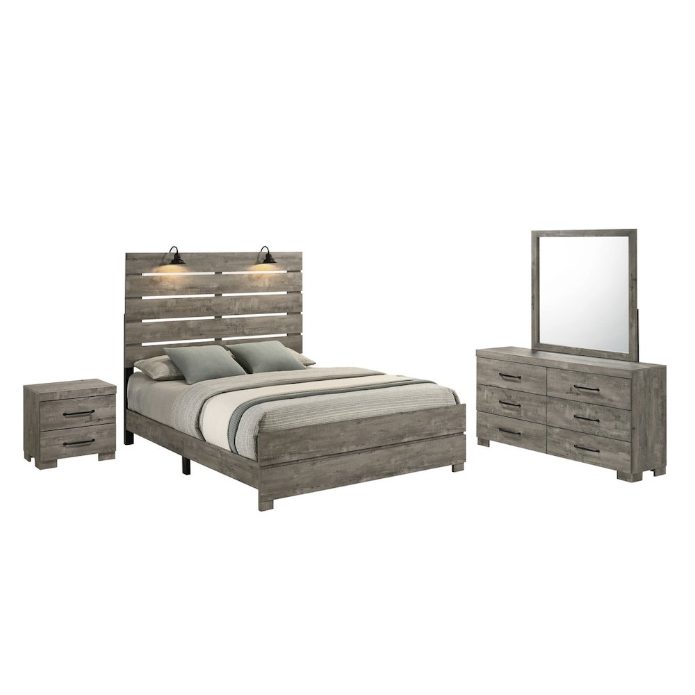 4Pc Modern Queen Size Panel Bedroom Set In Antique Gray Color