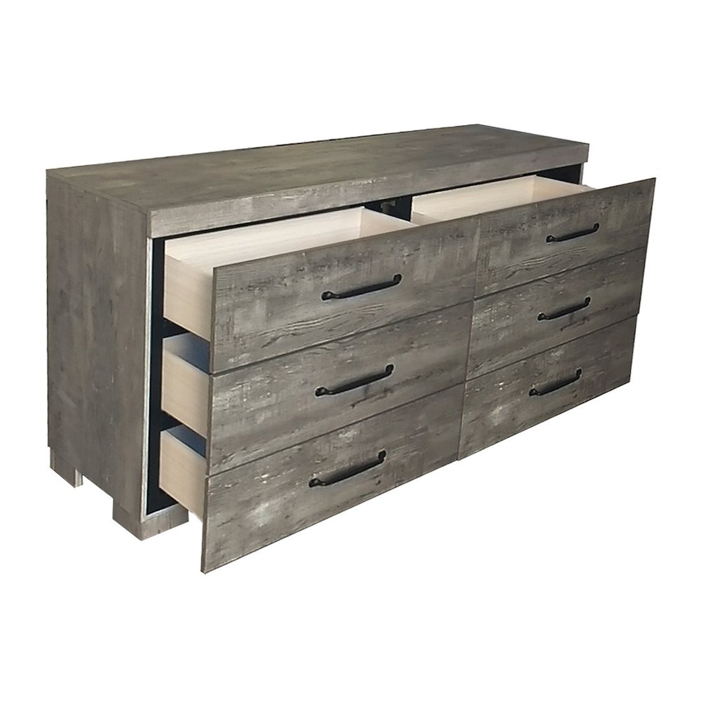 Modern 6-Drawer Dresser With Mirror In Antique Gray Color