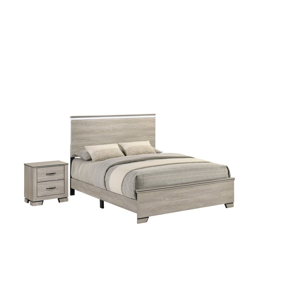 2pc Queen Panel Bedroom Set Greige Rustic Oak (Bed