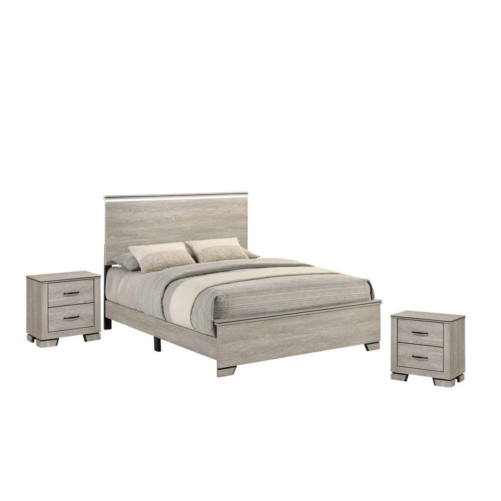 3pc Queen Panel Bedroom Set Greige Rustic Oak  (Bed