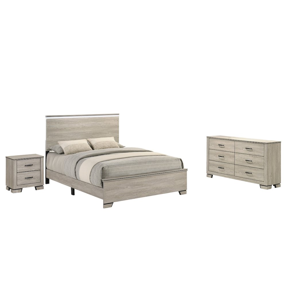 3pc Queen Panel Bedroom Set Greige Rustic Oak (Bed
