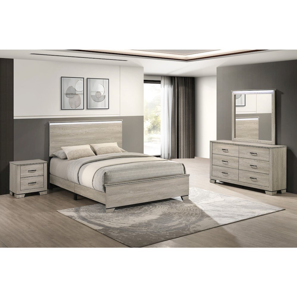 4pc Queen Panel Bedroom Set Greige Rustic Oak