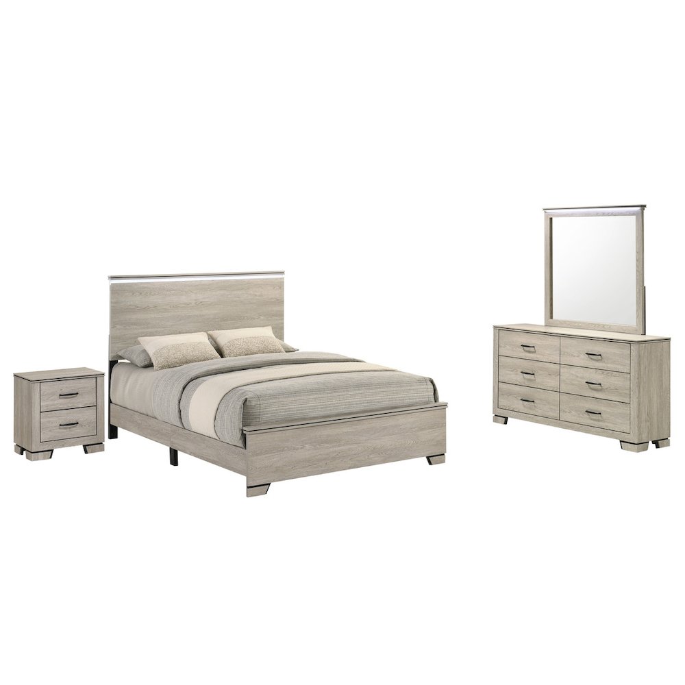 4pc Queen Panel Bedroom Set Greige Rustic Oak