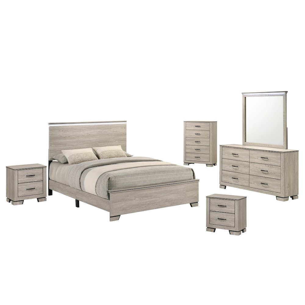 5pc Eastern King Panel Bedroom Set Greige Rustic Oak