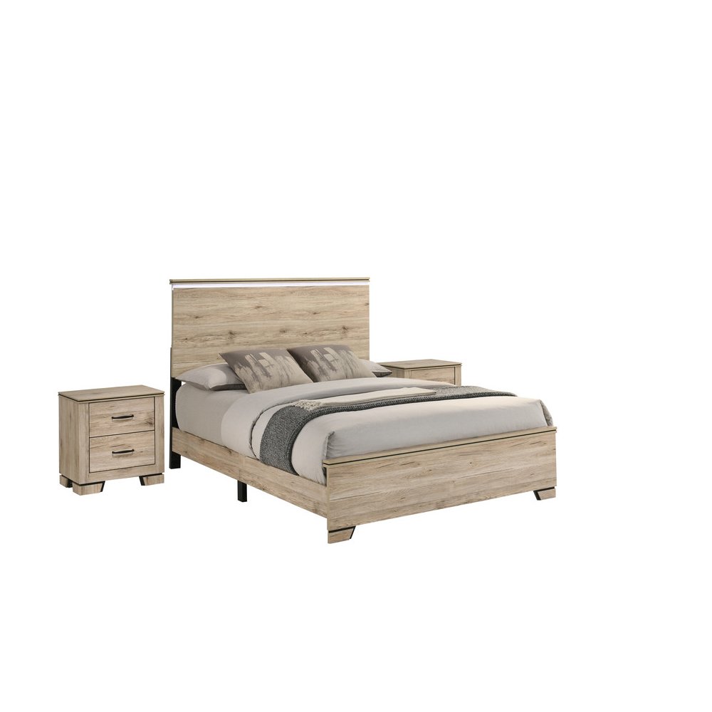 3pc Queen Panel Bedroom Set Light Oak  (Bed