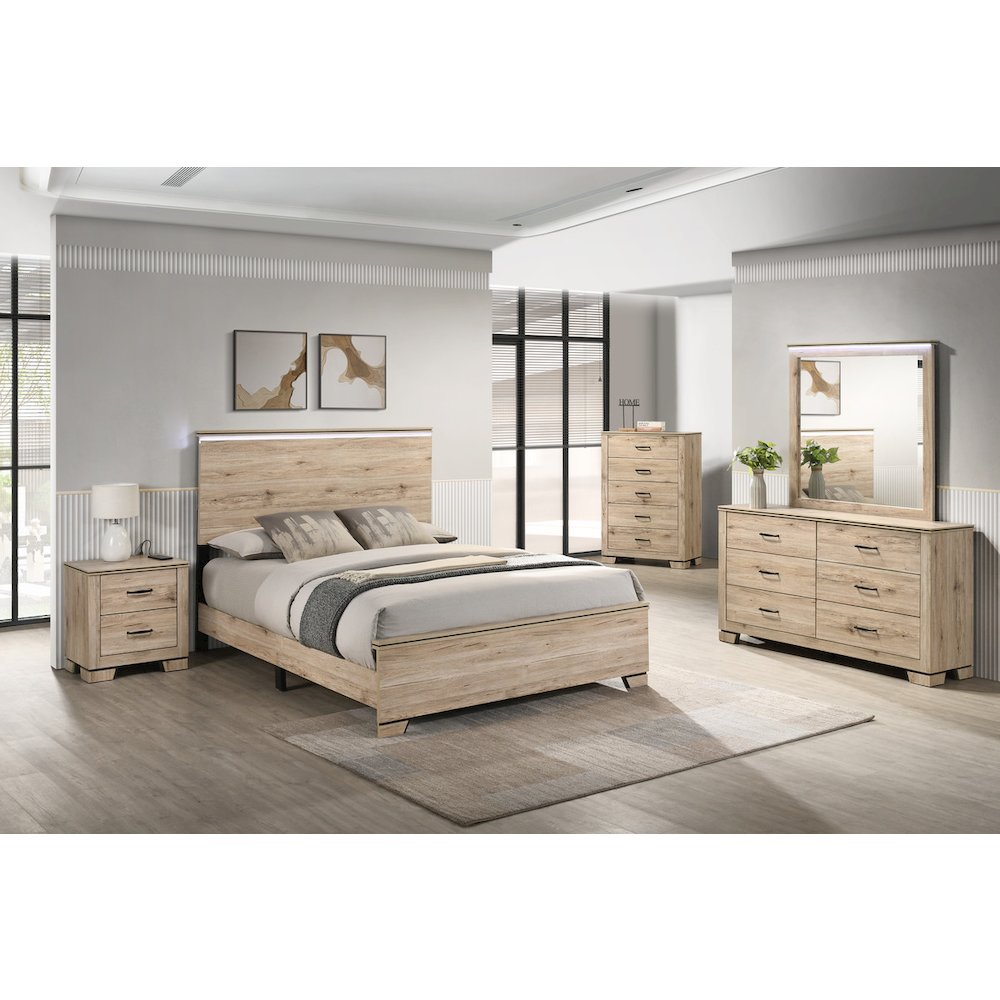 5pc Queen Panel Bedroom Set Light Oak
