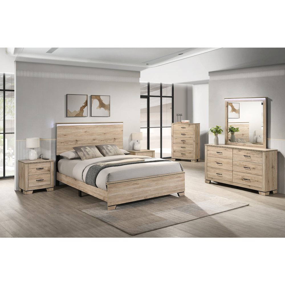 6pc Queen Panel Bedroom Set Light Oak