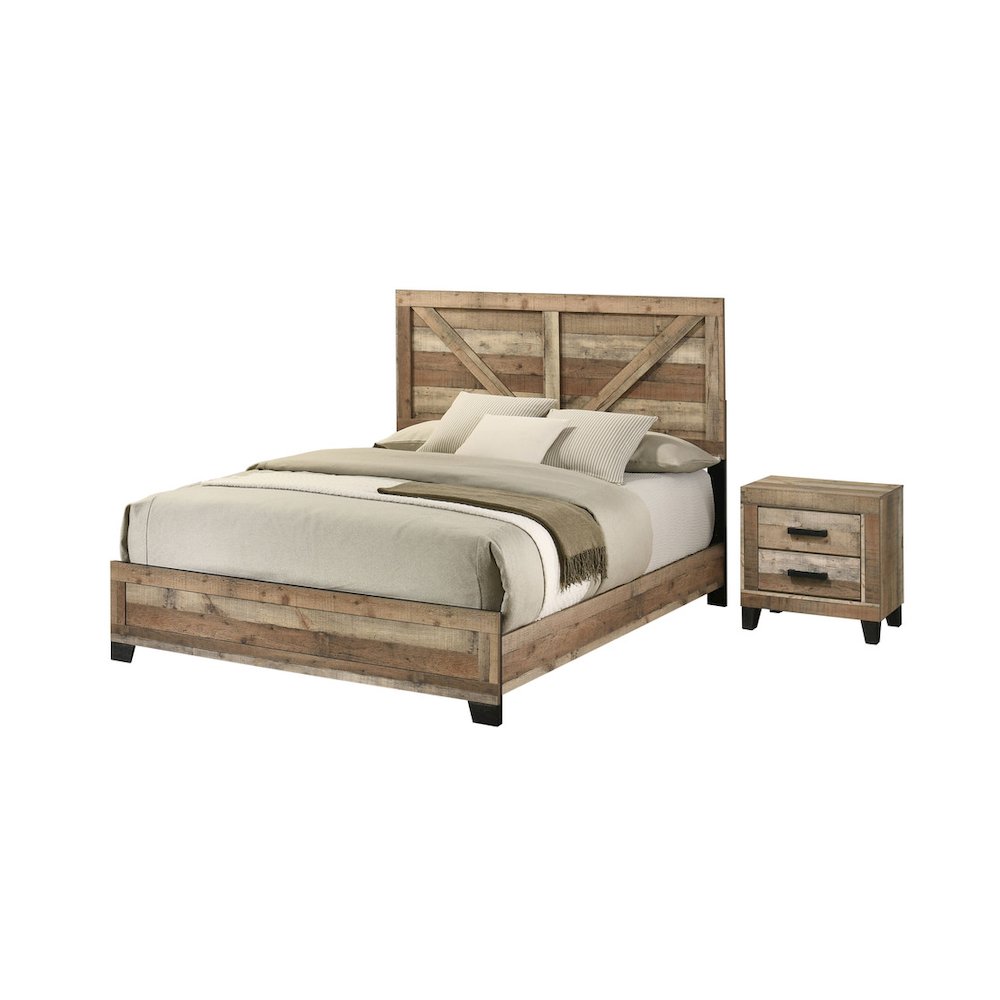 2pc Queen Panel Bedroom Set Weathered Brown Pine color (Bed