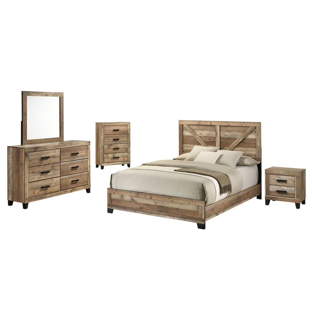 5pc Queen Panel Bedroom Set Weathered Brown Pine color
