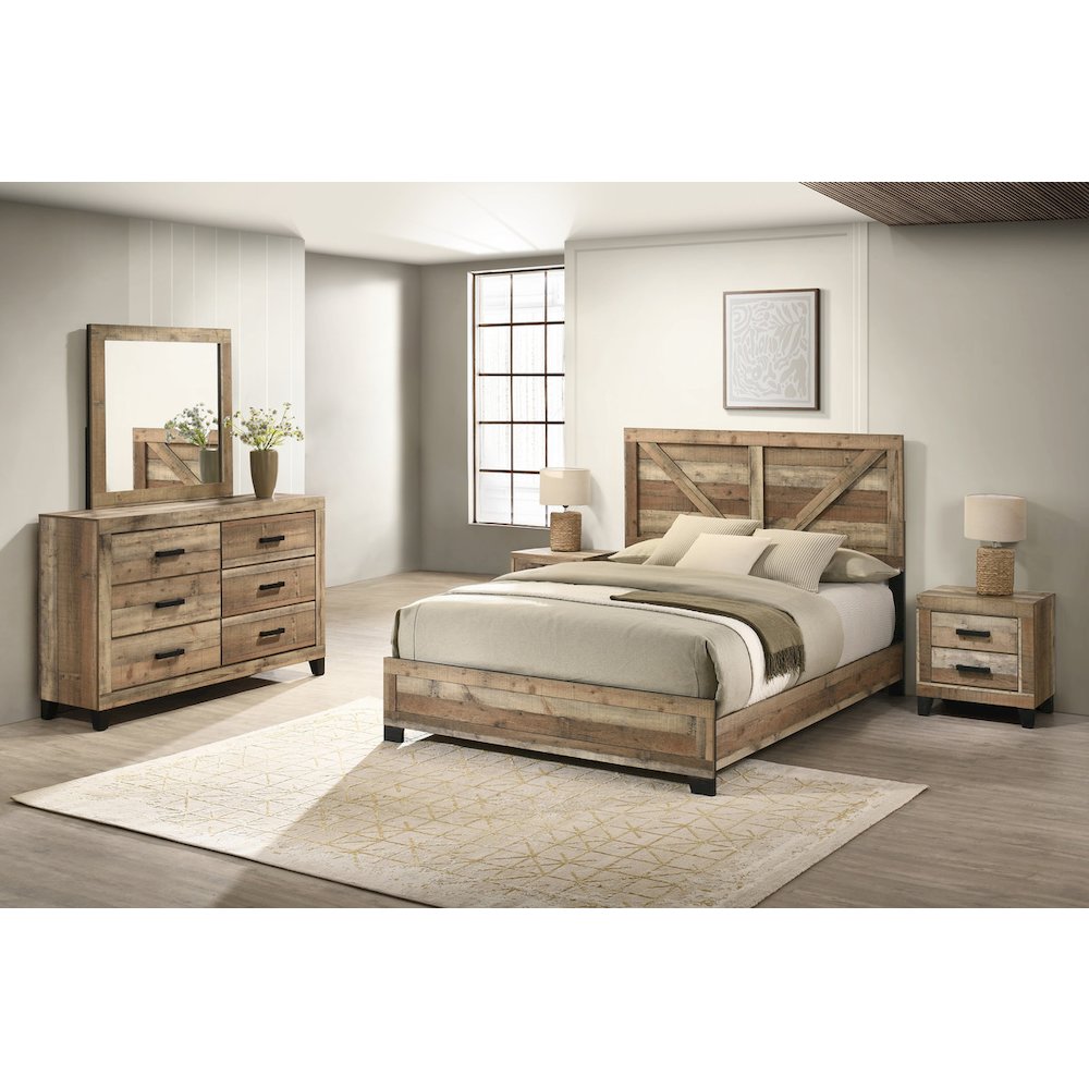 5pc Queen Panel Bedroom Set Weathered Brown Pine color