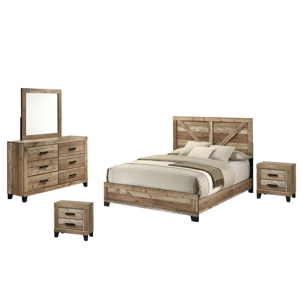 5pc Queen Panel Bedroom Set Weathered Brown Pine color