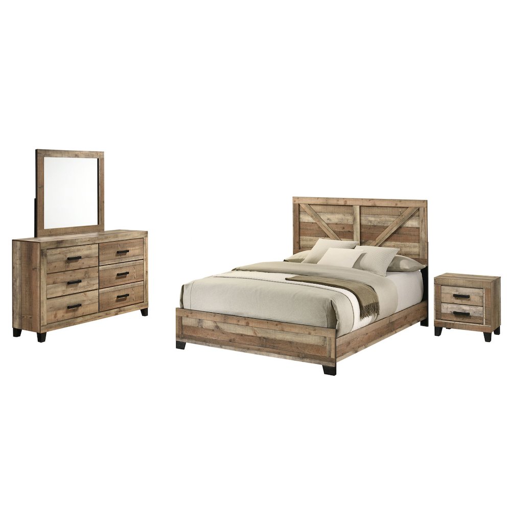 4pc Queen Panel Bedroom Set Weathered Brown Pine color