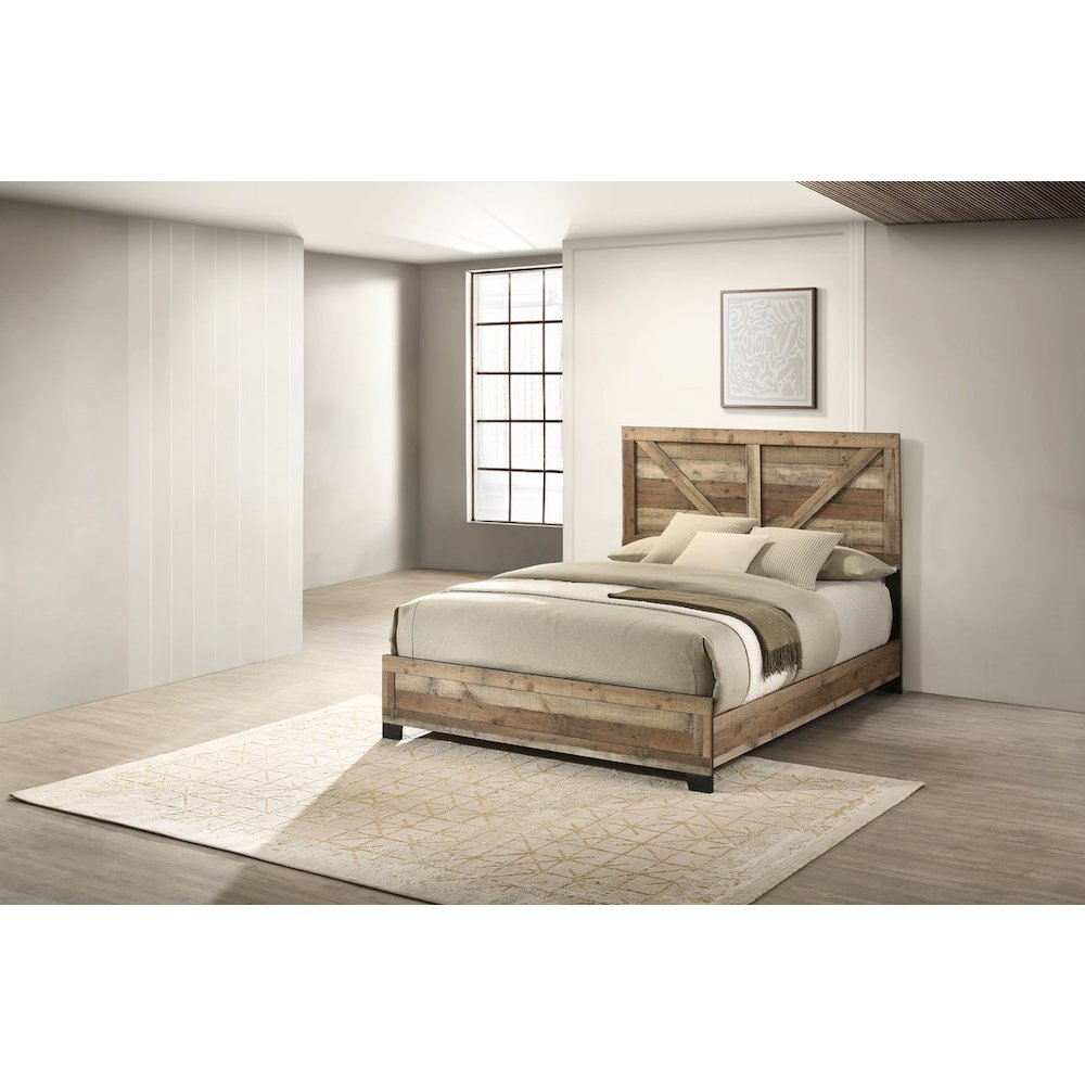 Queen Panel Bed Weathered Brown Pine color